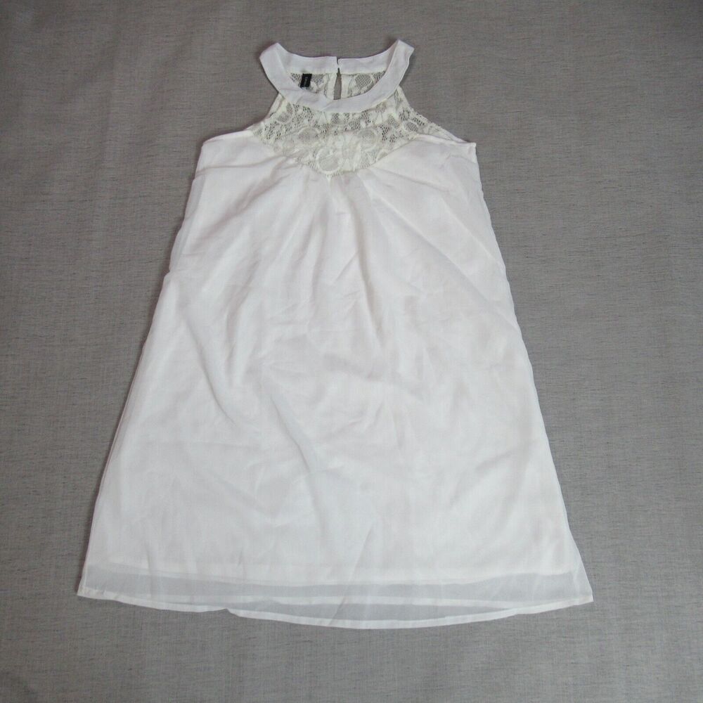 DREAGAL Dress Womens Small White Halter Lace Shift Mini Chiffon Angelic Classic